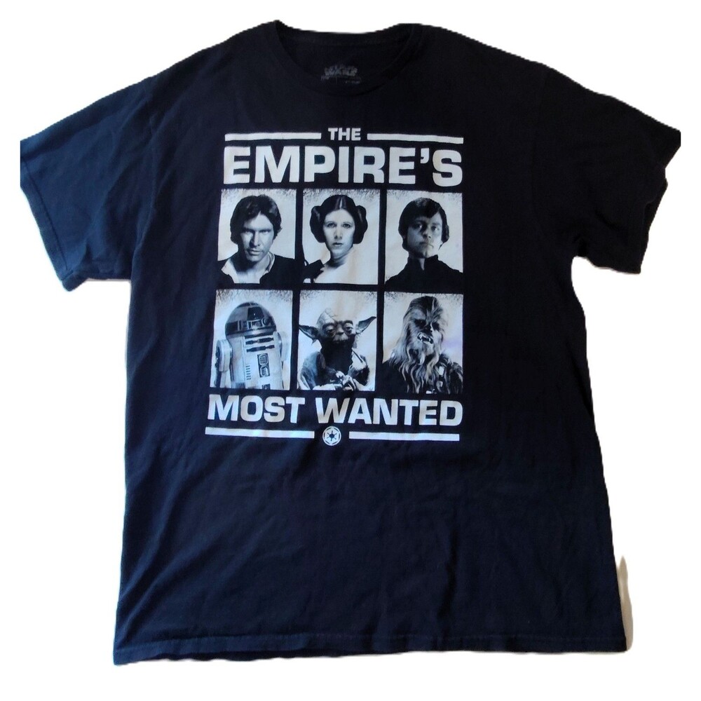 Men's Star Wars "The Empire's Most Wanted" Tee Mugshot Photo panels Sz L
